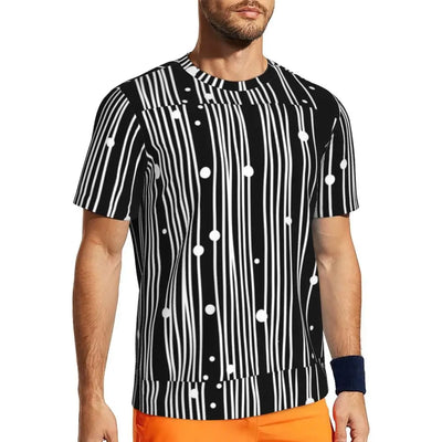 Gym T Shirt For Mens Retro Dots And Stripes T Shirts Fashion Blue Line Design Summer Tees O Neck Basic Graphic Clothes Plus Size
