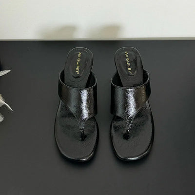 Red Footwear Fashion Round Heels Ladies Slippers Female Flip flops Elegant Women Heeled Slippers Sandals Slides Shoes Pumps