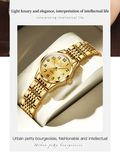 OLEVS 6666 Woman Watch Fashion Simple Digital Scale Ladies Watch Stainless Steel Waterproof Automatic Mechanical Watch for Women