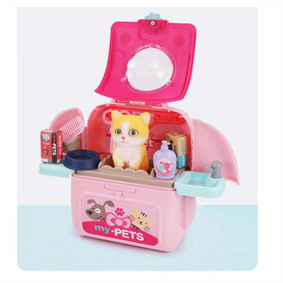 Pet Care Play Set Doctor Kit for Kids, Doctor Pretend Play Vet Dog Grooming Toys Puppy Dog Carrier Feeding Dog Backpack