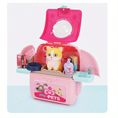 Pet Care Play Set Doctor Kit for Kids, Doctor Pretend Play Vet Dog Grooming Toys Puppy Dog Carrier Feeding Dog Backpack