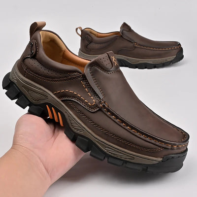 Retro Style Leather Loafers Mens Comfort Casual Shoes Breathable Male Driving Footwear Moccasin Travel Climbing Camping Footwear