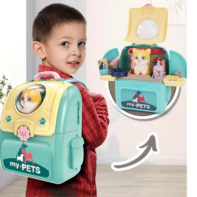 Pet Care Play Set Doctor Kit for Kids, Doctor Pretend Play Vet Dog Grooming Toys Puppy Dog Carrier Feeding Dog Backpack