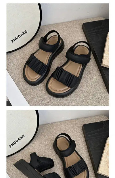 Girls Beach Sandals Beautiful Fold Pattern Babies Shoes Lovely Kids Outside Footwear Children's Non-slip Soft Bottom Footwear