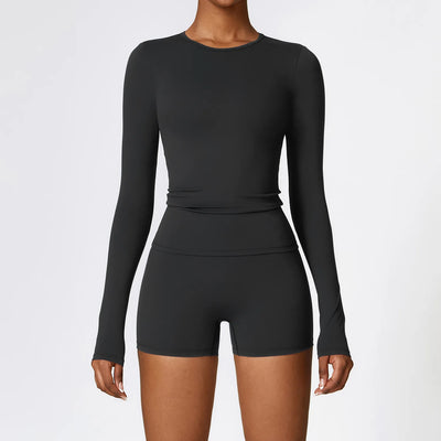 Yoga Sets Women Gym Clothing Fitness Long Sleeve Crop Tops + High Waist Leggings 2PCS Set Workout Sportswear Female Sports Suits