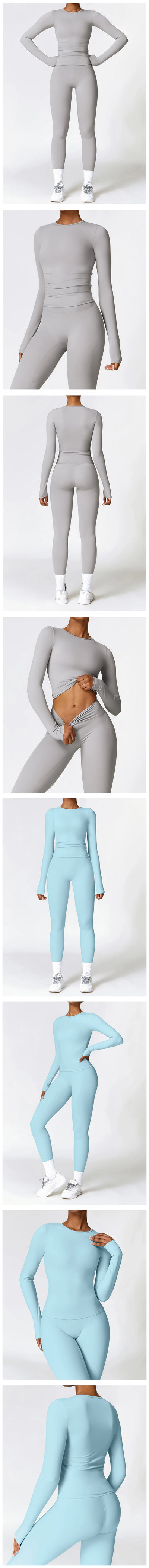 Yoga Sets Women Gym Clothing Fitness Long Sleeve Crop Tops + High Waist Leggings 2PCS Set Workout Sportswear Female Sports Suits