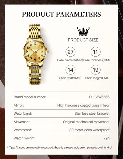 OLEVS 6666 Woman Watch Fashion Simple Digital Scale Ladies Watch Stainless Steel Waterproof Automatic Mechanical Watch for Women