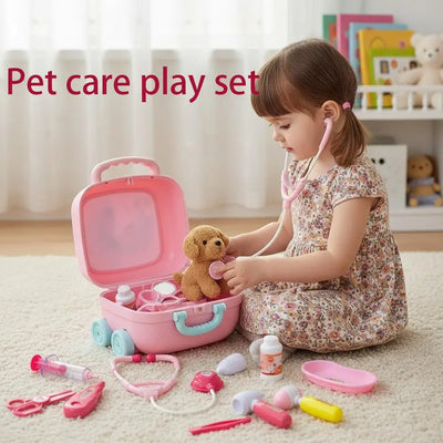 Kids Doctor Kit Pet Care Role Play Toy Set Simulation Suitcase Clinic Carry Case Educational Gift for Children
