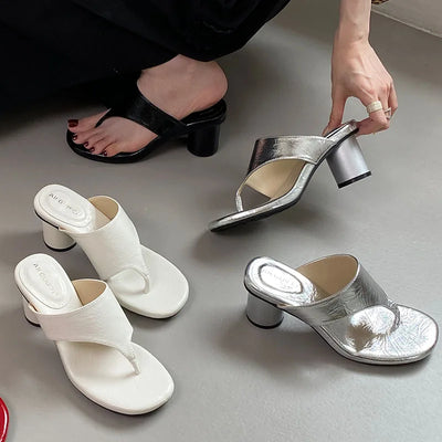 Red Footwear Fashion Round Heels Ladies Slippers Female Flip flops Elegant Women Heeled Slippers Sandals Slides Shoes Pumps