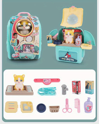 Pet Care Play Set Doctor Kit for Kids, Doctor Pretend Play Vet Dog Grooming Toys Puppy Dog Carrier Feeding Dog Backpack