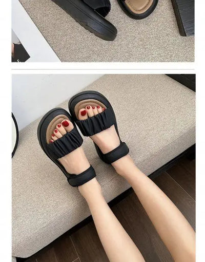 Girls Beach Sandals Beautiful Fold Pattern Babies Shoes Lovely Kids Outside Footwear Children's Non-slip Soft Bottom Footwear
