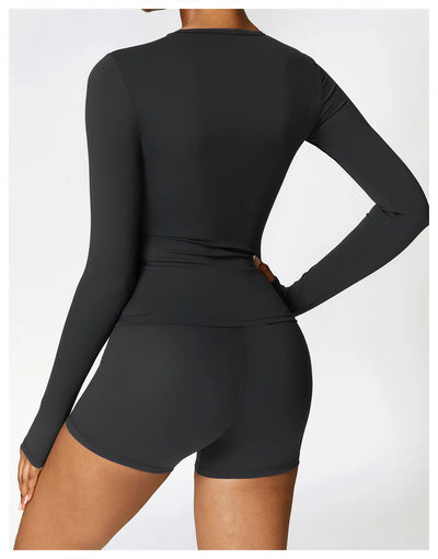 Yoga Sets Women Gym Clothing Fitness Long Sleeve Crop Tops + High Waist Leggings 2PCS Set Workout Sportswear Female Sports Suits