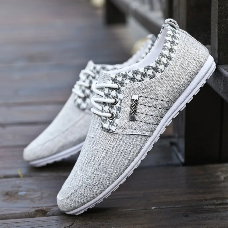 Brand Casual Shoes for Men Lace-up Linen Cloth Breathable Mens Canvas Shoes Moccasins Flats Driving Footwear Zapatos De Hombre