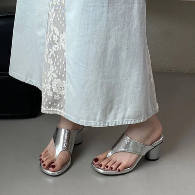 Red Footwear Fashion Round Heels Ladies Slippers Female Flip flops Elegant Women Heeled Slippers Sandals Slides Shoes Pumps