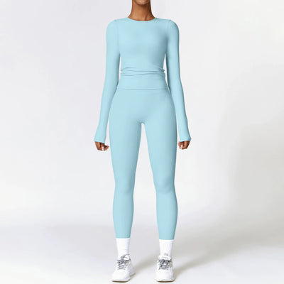Yoga Sets Women Gym Clothing Fitness Long Sleeve Crop Tops + High Waist Leggings 2PCS Set Workout Sportswear Female Sports Suits