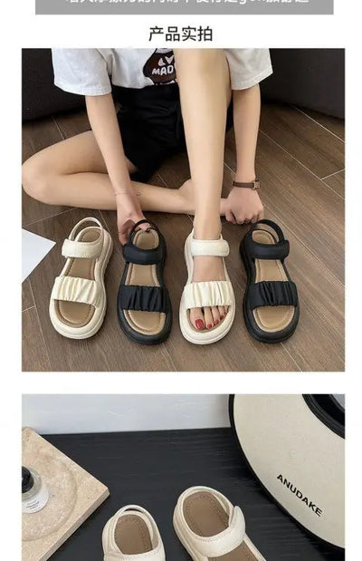 Girls Beach Sandals Beautiful Fold Pattern Babies Shoes Lovely Kids Outside Footwear Children's Non-slip Soft Bottom Footwear