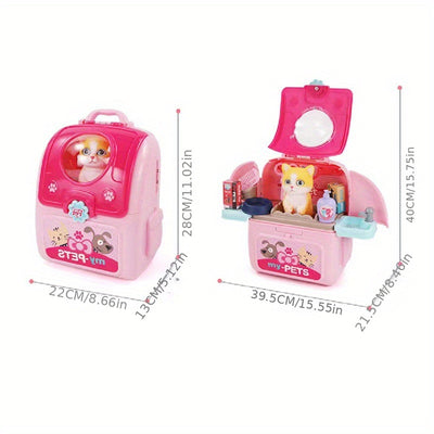 Pet Care Play Set Doctor Kit for Kids, Doctor Pretend Play Vet Dog Grooming Toys Puppy Dog Carrier Feeding Dog Backpack