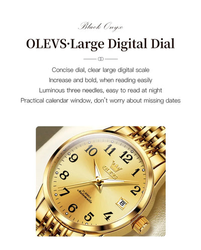 OLEVS 6666 Woman Watch Fashion Simple Digital Scale Ladies Watch Stainless Steel Waterproof Automatic Mechanical Watch for Women