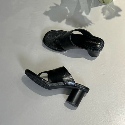 Red Footwear Fashion Round Heels Ladies Slippers Female Flip flops Elegant Women Heeled Slippers Sandals Slides Shoes Pumps