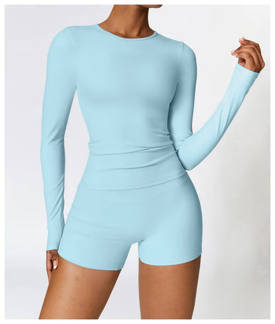 Yoga Sets Women Gym Clothing Fitness Long Sleeve Crop Tops + High Waist Leggings 2PCS Set Workout Sportswear Female Sports Suits