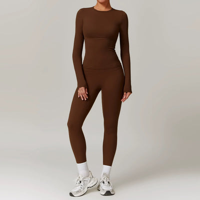Yoga Sets Women Gym Clothing Fitness Long Sleeve Crop Tops + High Waist Leggings 2PCS Set Workout Sportswear Female Sports Suits