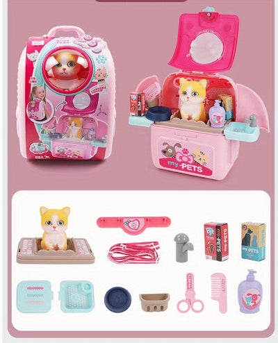 Pet Care Play Set Doctor Kit for Kids, Doctor Pretend Play Vet Dog Grooming Toys Puppy Dog Carrier Feeding Dog Backpack