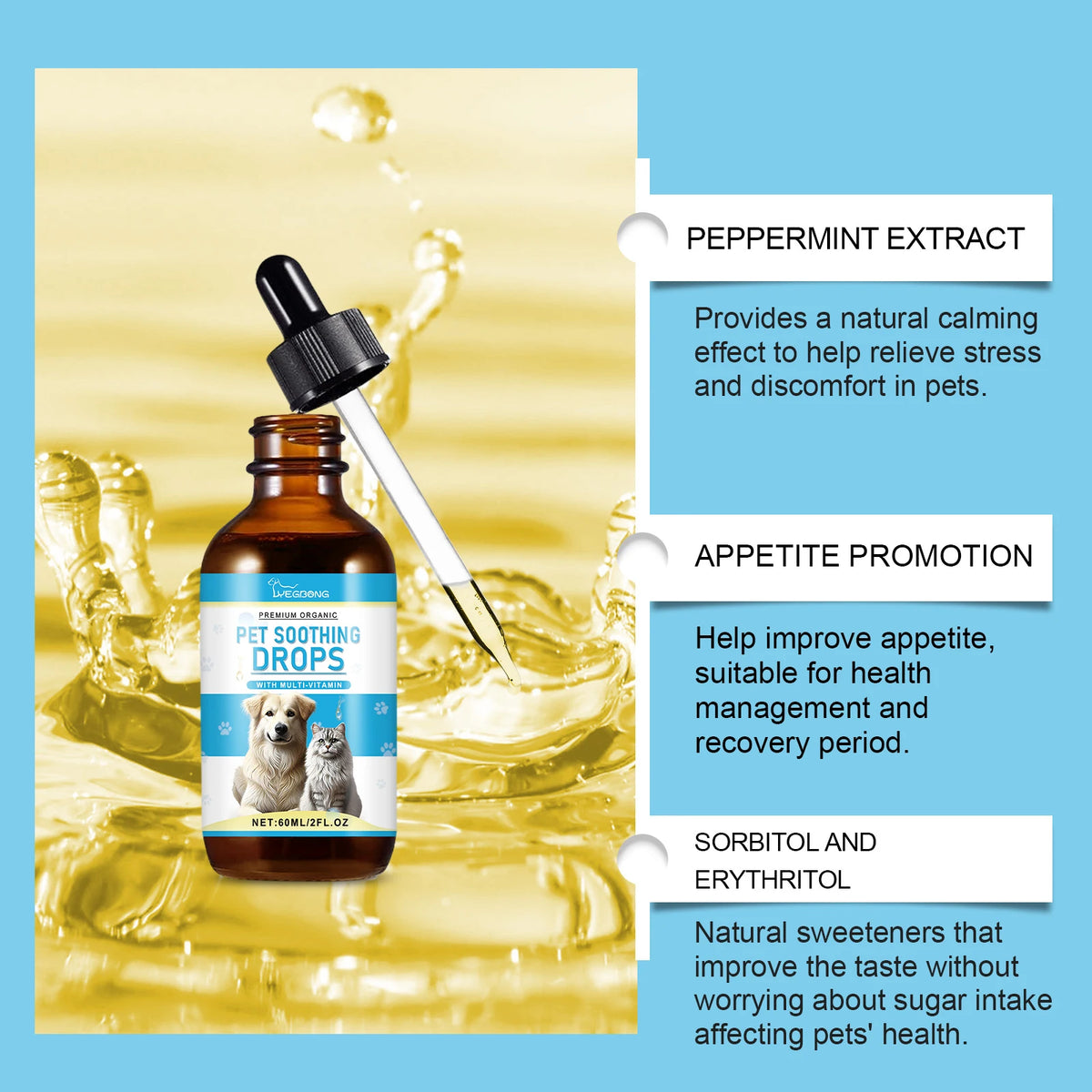 Pet Immunity Boost Care Drops to Relieve Stress and Pain, Enhance Pets' Immunity, Care Supplement for Dogs and Cats