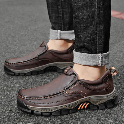 Retro Style Leather Loafers Mens Comfort Casual Shoes Breathable Male Driving Footwear Moccasin Travel Climbing Camping Footwear