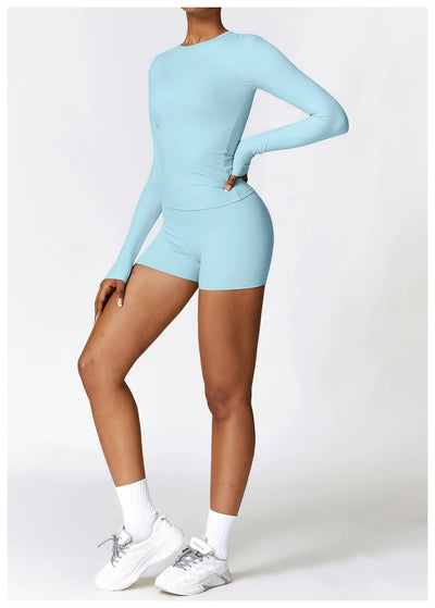 Yoga Sets Women Gym Clothing Fitness Long Sleeve Crop Tops + High Waist Leggings 2PCS Set Workout Sportswear Female Sports Suits
