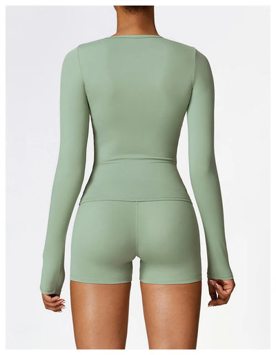 Yoga Sets Women Gym Clothing Fitness Long Sleeve Crop Tops + High Waist Leggings 2PCS Set Workout Sportswear Female Sports Suits