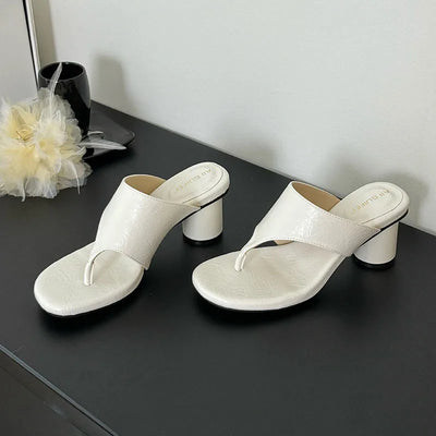 Red Footwear Fashion Round Heels Ladies Slippers Female Flip flops Elegant Women Heeled Slippers Sandals Slides Shoes Pumps