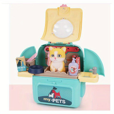 Pet Care Play Set Doctor Kit for Kids, Doctor Pretend Play Vet Dog Grooming Toys Puppy Dog Carrier Feeding Dog Backpack