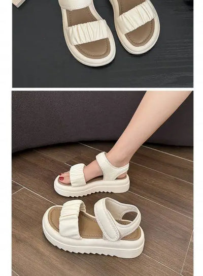 Girls Beach Sandals Beautiful Fold Pattern Babies Shoes Lovely Kids Outside Footwear Children's Non-slip Soft Bottom Footwear